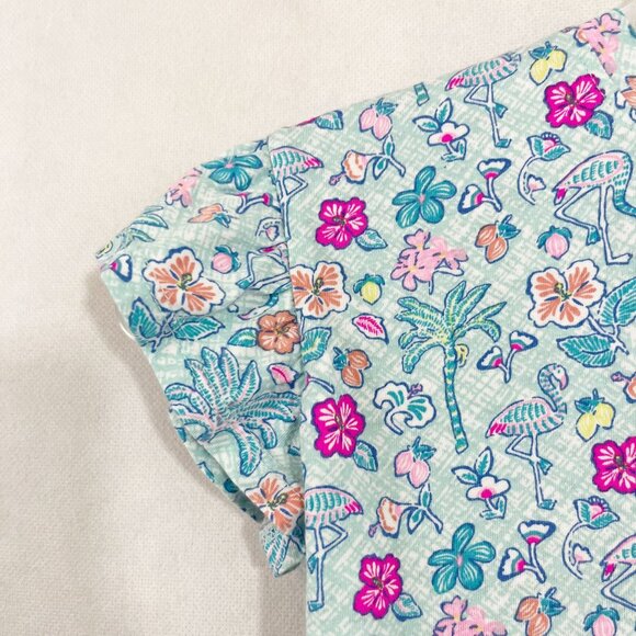 Vineyard Vines Blue Tropical Floral Flamingo Print Short Sleeve Top Kids Size XS - Picture 3 of 5
